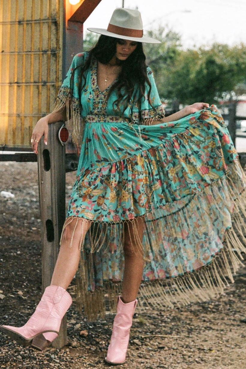 Spell Hendrix Tasseled Dress Print Size 8 - Image 2