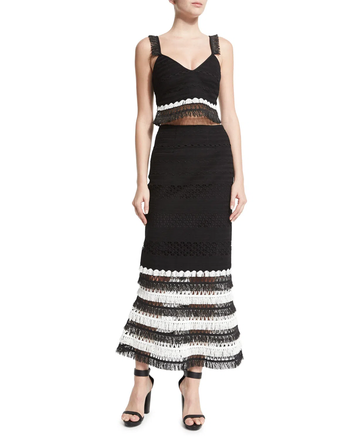 Jonathan Simkhai Mechanical Macrame Crop Top and Trumpet Maxi Skirt Set Black Size 8 - Image 1