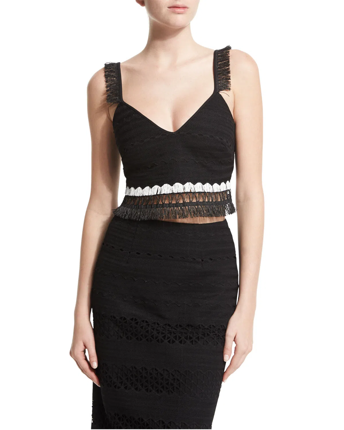 Jonathan Simkhai Mechanical Macrame Crop Top and Trumpet Maxi Skirt Set Black Size 8 - Image 6