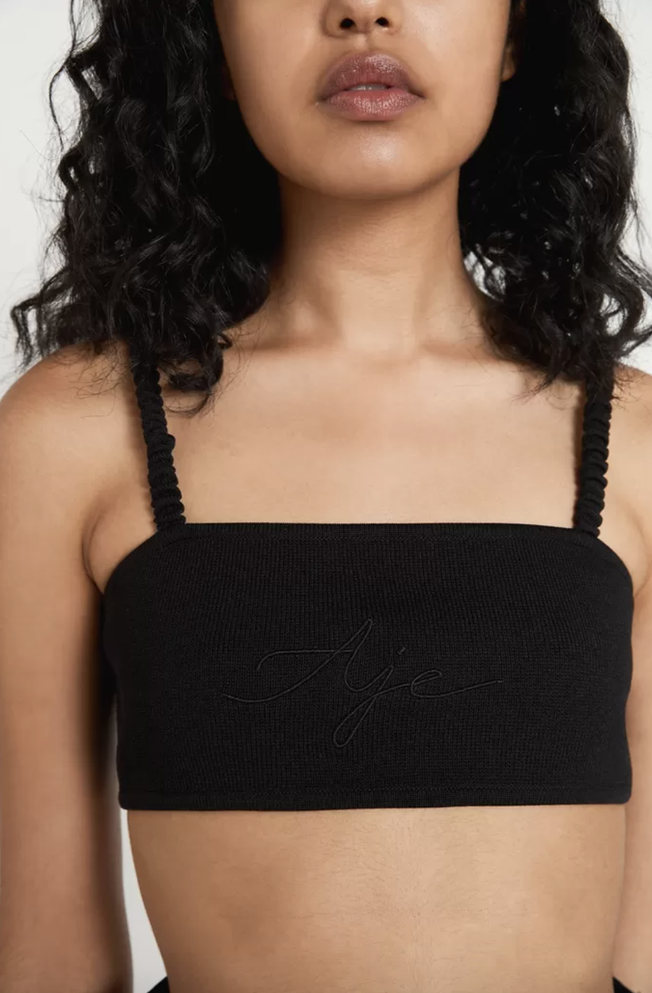 Aje Elle Bandeau Ruched Strap Crop Top Black Size 6 - Image 1