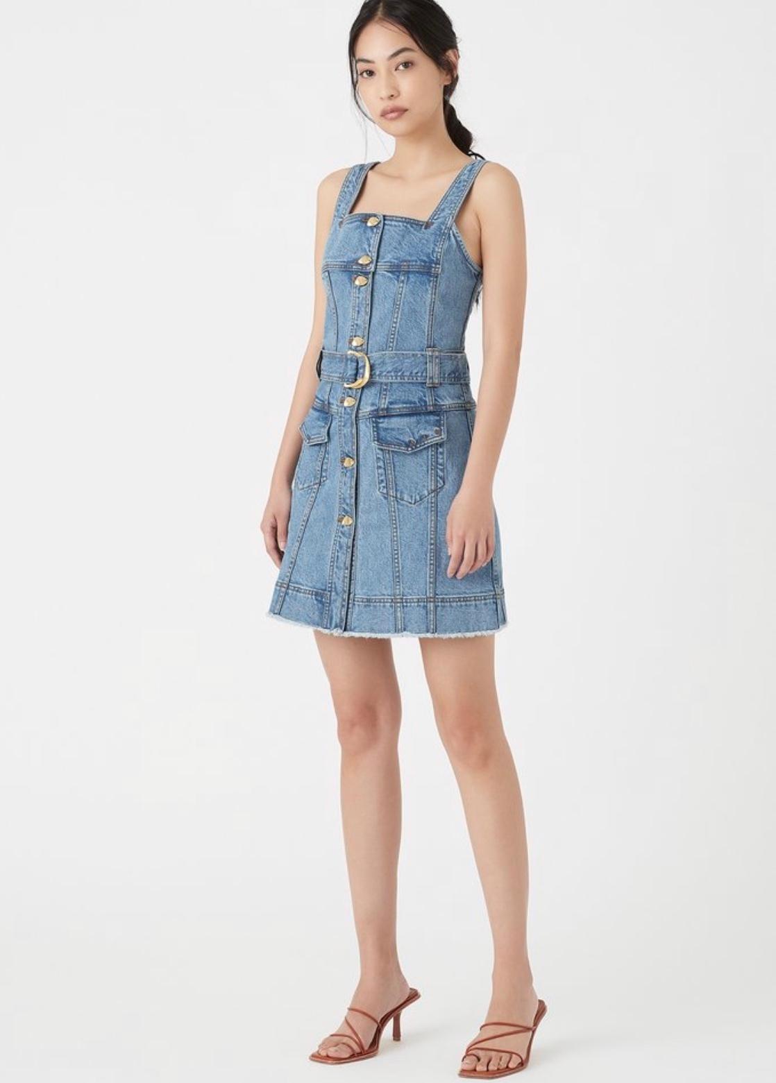 Aje Paperbark Denim Belted Mini Dress Blue Size 4 - Image 1