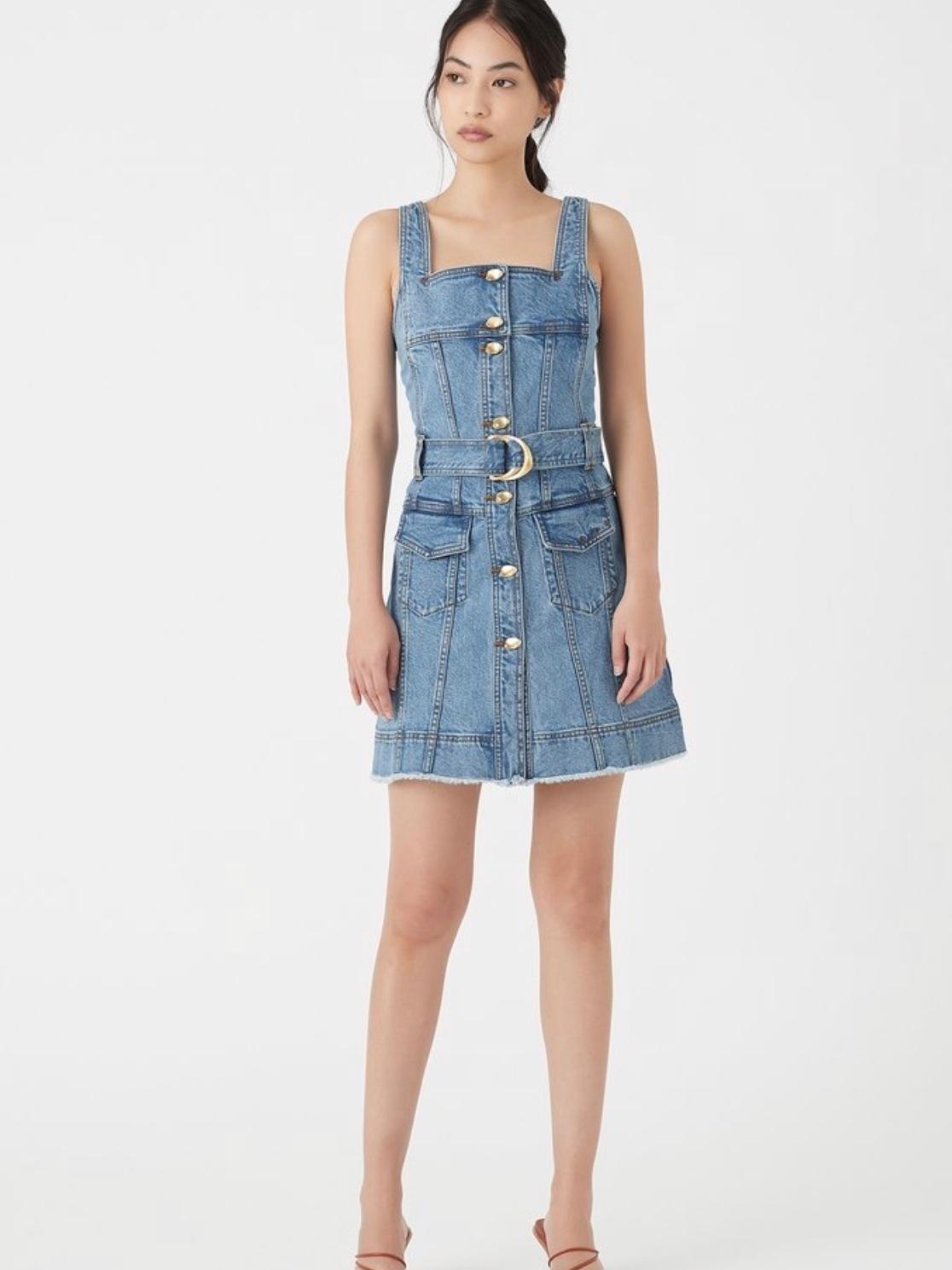 Aje Paperbark Denim Belted Mini Dress Blue Size 4 - Image 5