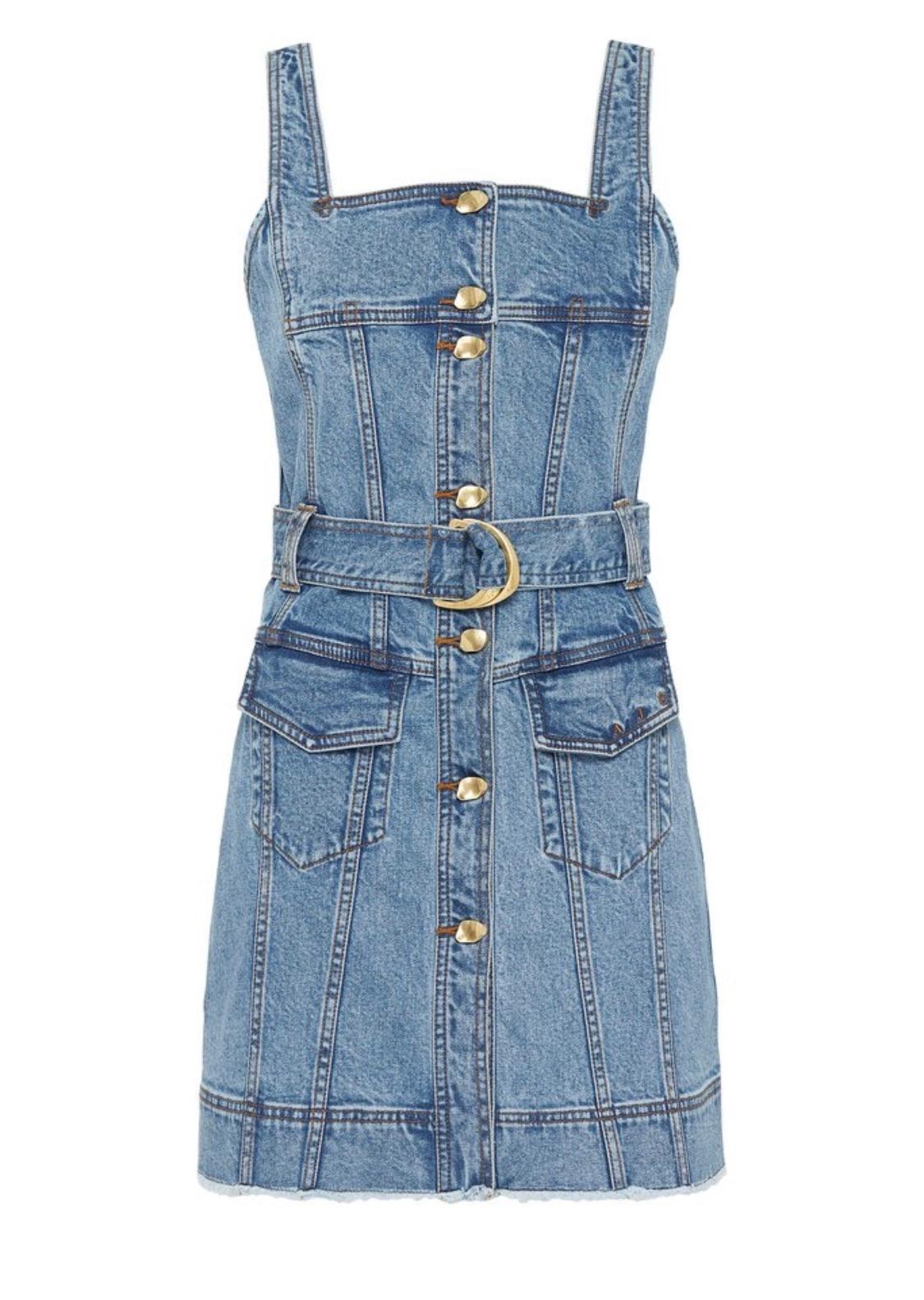 Aje Paperbark Denim Belted Mini Dress Blue Size 4 - Image 6