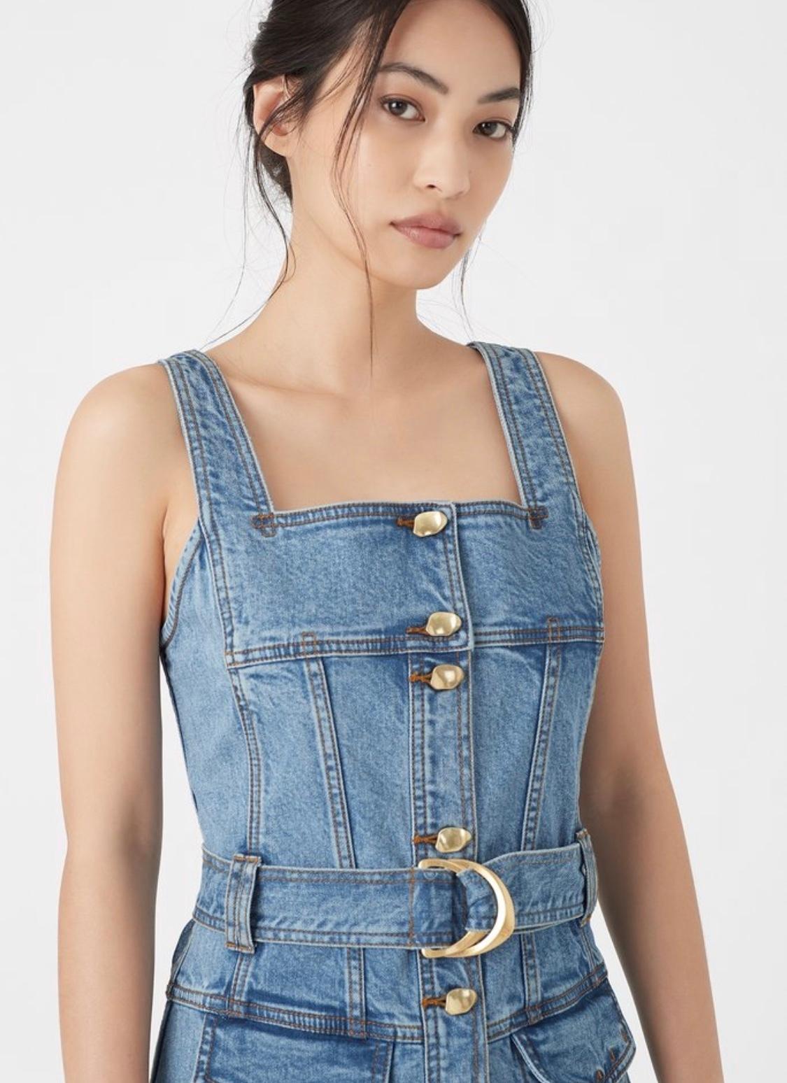 Aje Paperbark Denim Belted Mini Dress Blue Size 4 - Image 4