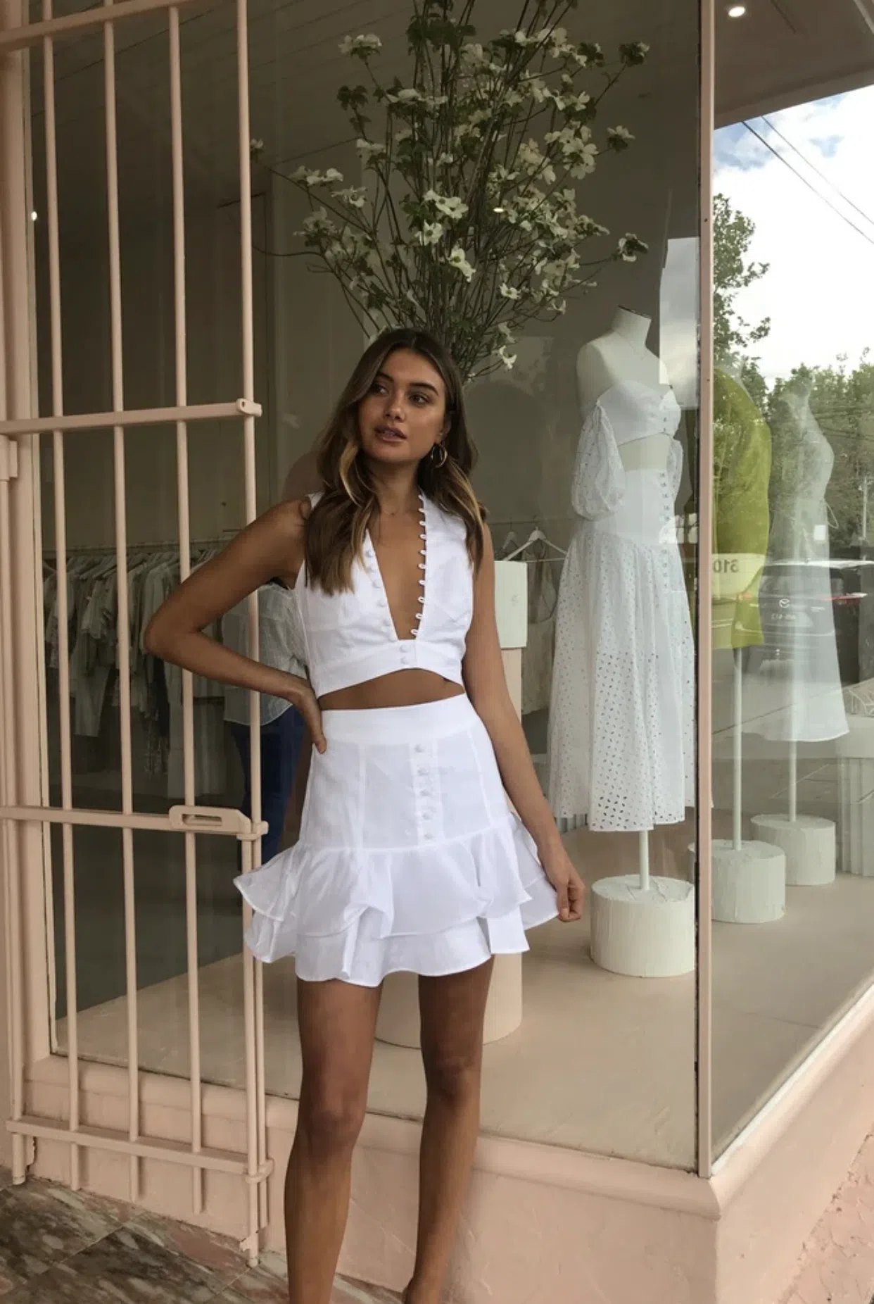 Joslin Amira Linen Top Aspen Linen Mini Skirt White Size 6 - Image 1