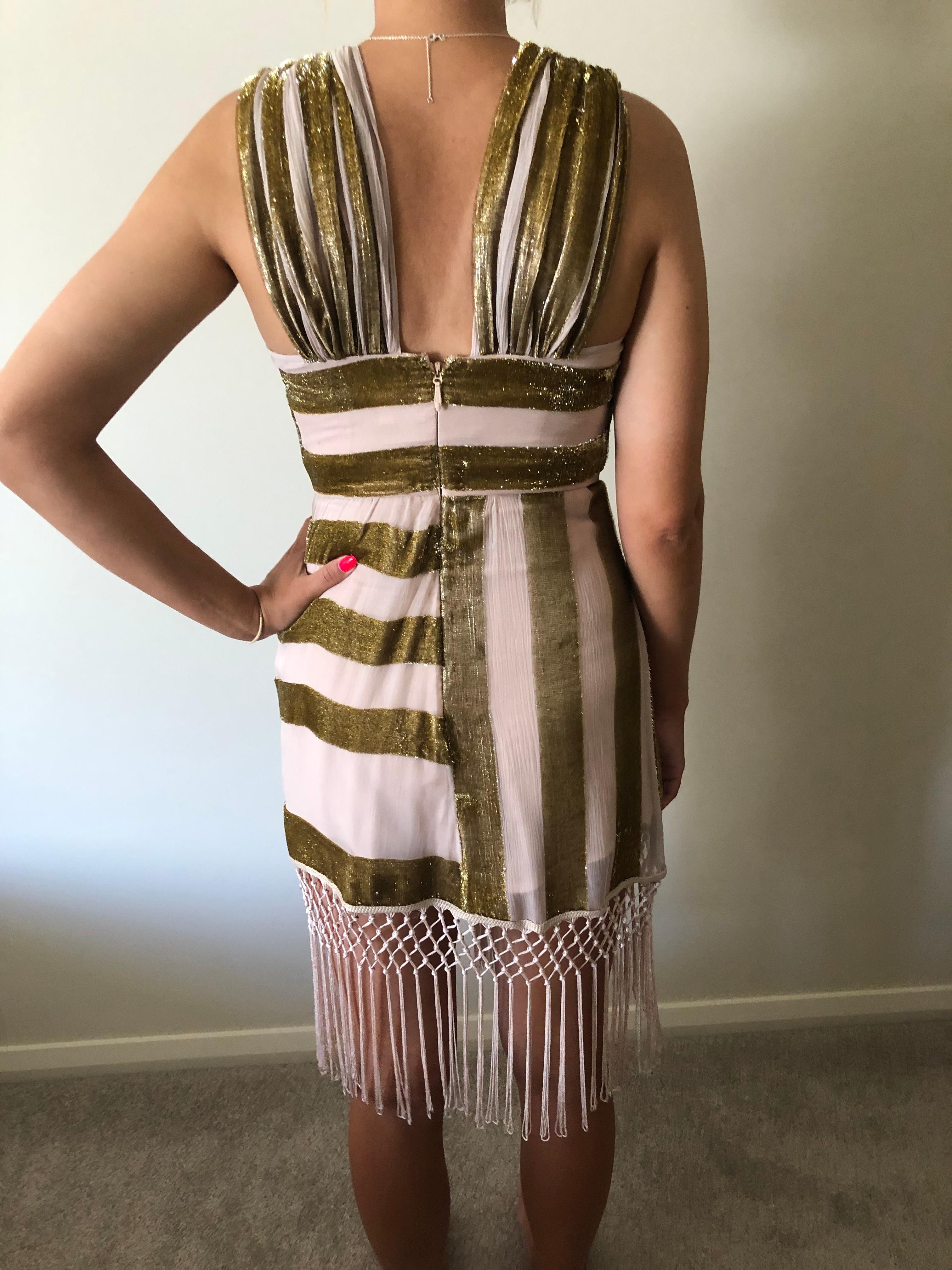 Alice McCall Surrealist Mini Dress in Gold Metallic Size 8 - Image 5