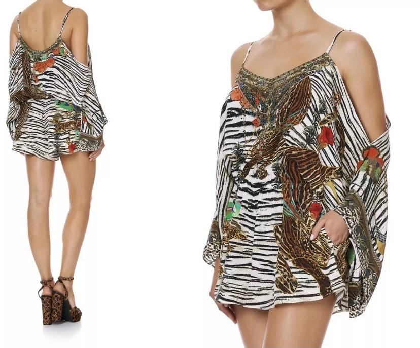 Camilla Cold-Shoulder Printed Silk Crepe De Chine Playsuit Size 10 - Image 4