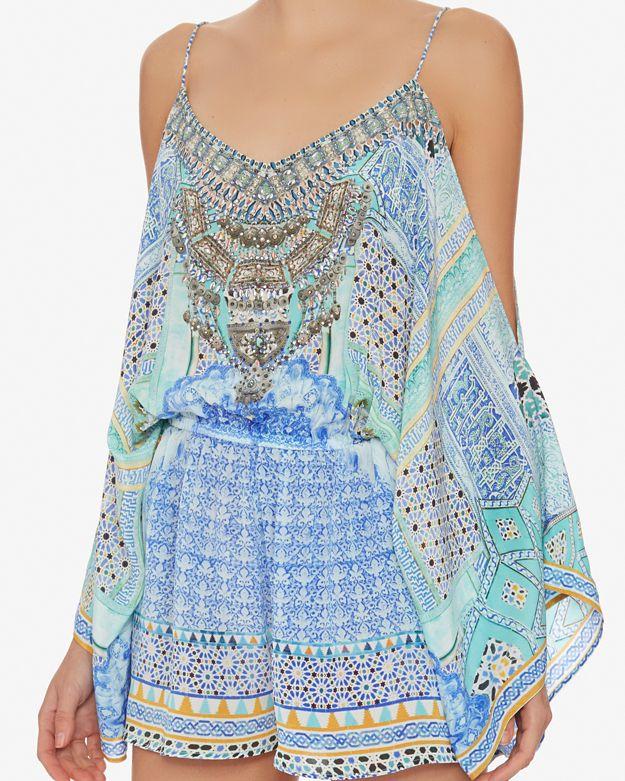 Camilla Blue Drop Shoulder Romper Playsuit Size 8 - Image 1