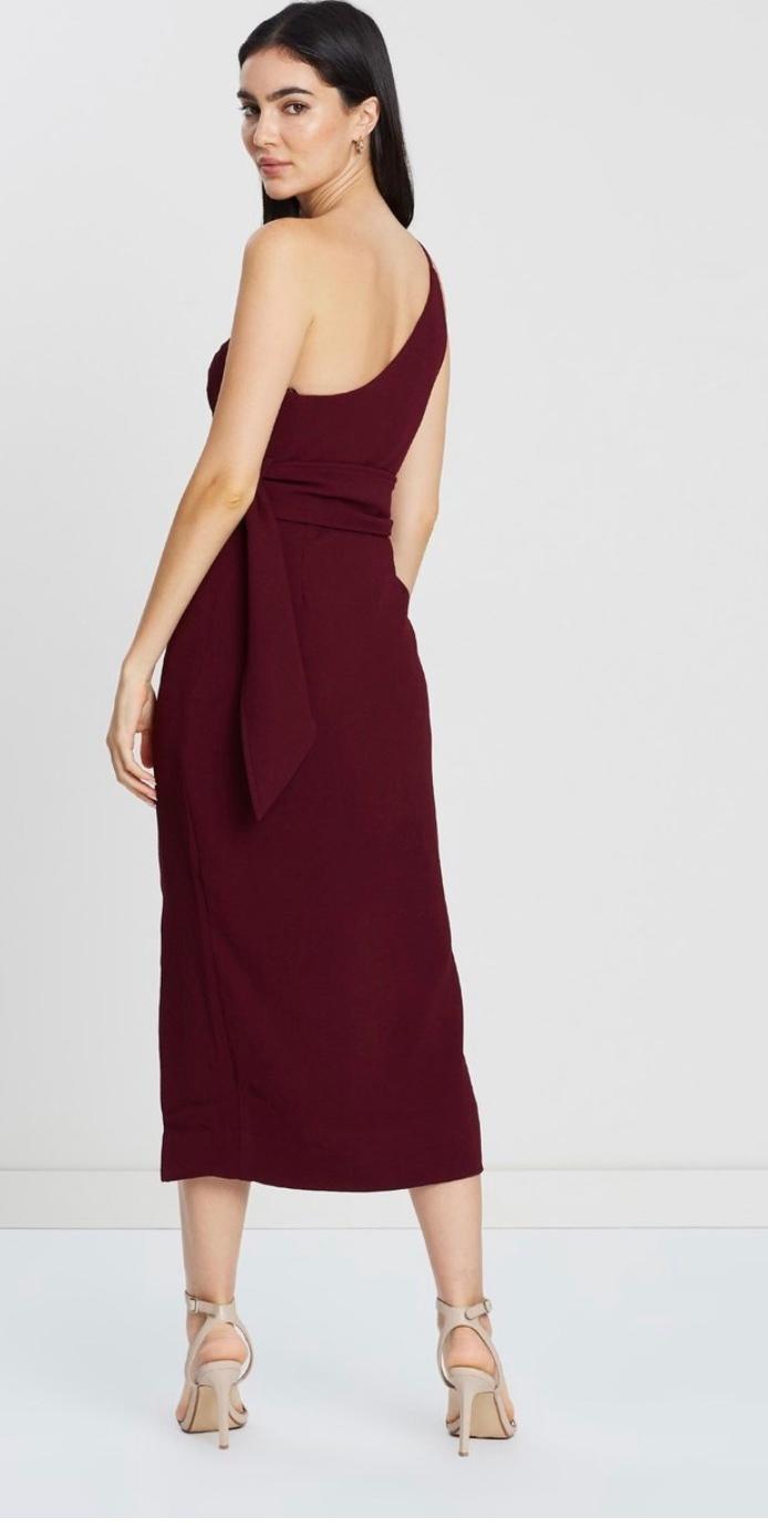 Shona Joy Andrea One-Shoulder Fitted Midi Dress Burgundy 6 - Image 3