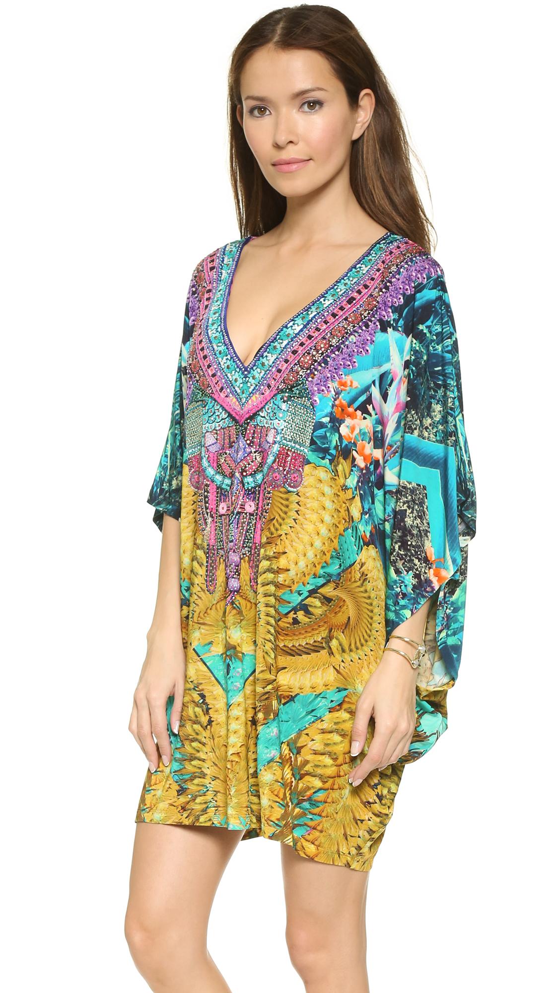 Camilla Batwing Sleeved Cover Up Kaftan Blue & Yellow 12 - Image 3
