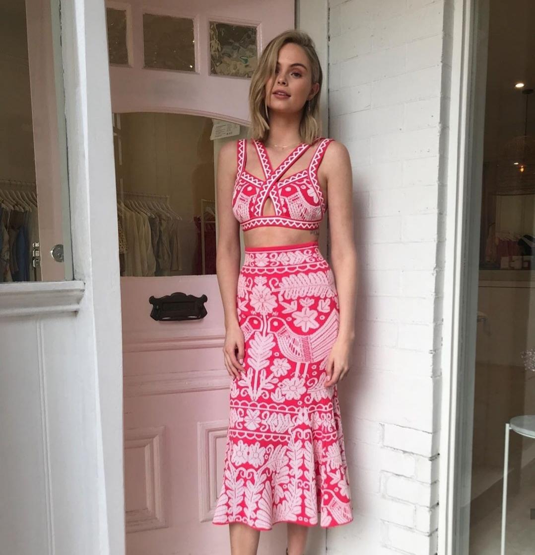 Alice McCall La Javanaise Crop Top and Midi Skirt Set Pink Size 6 - Image 1