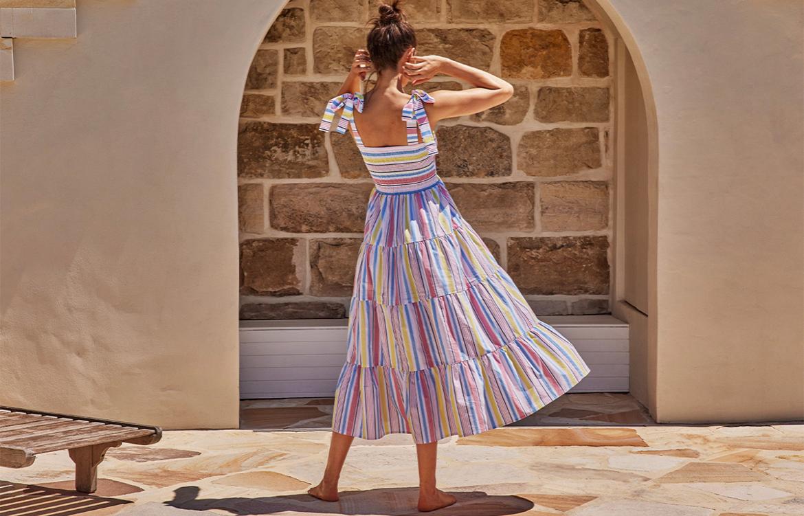 Mister Zimi Savannah Tie Midi Dress in Summer Stripe Size 10 - Image 2