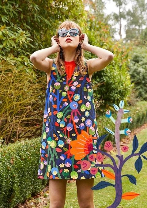 Gorman Monika Forsberg Black Best Buds Linen Silk Shift Dress Multi Size 8  - Image 2