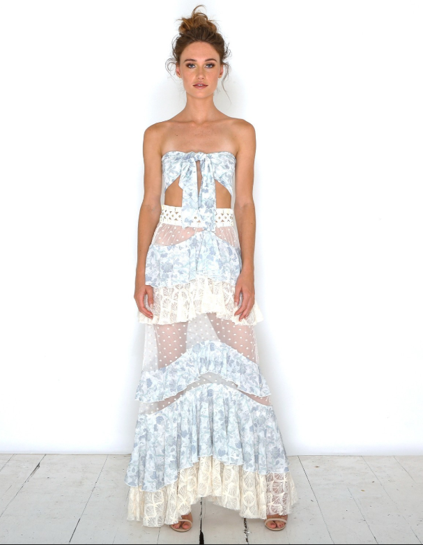 Ixiah Outlaw Beaded Skirt and Bandeau Top Blue Print Size 8 - Image 1