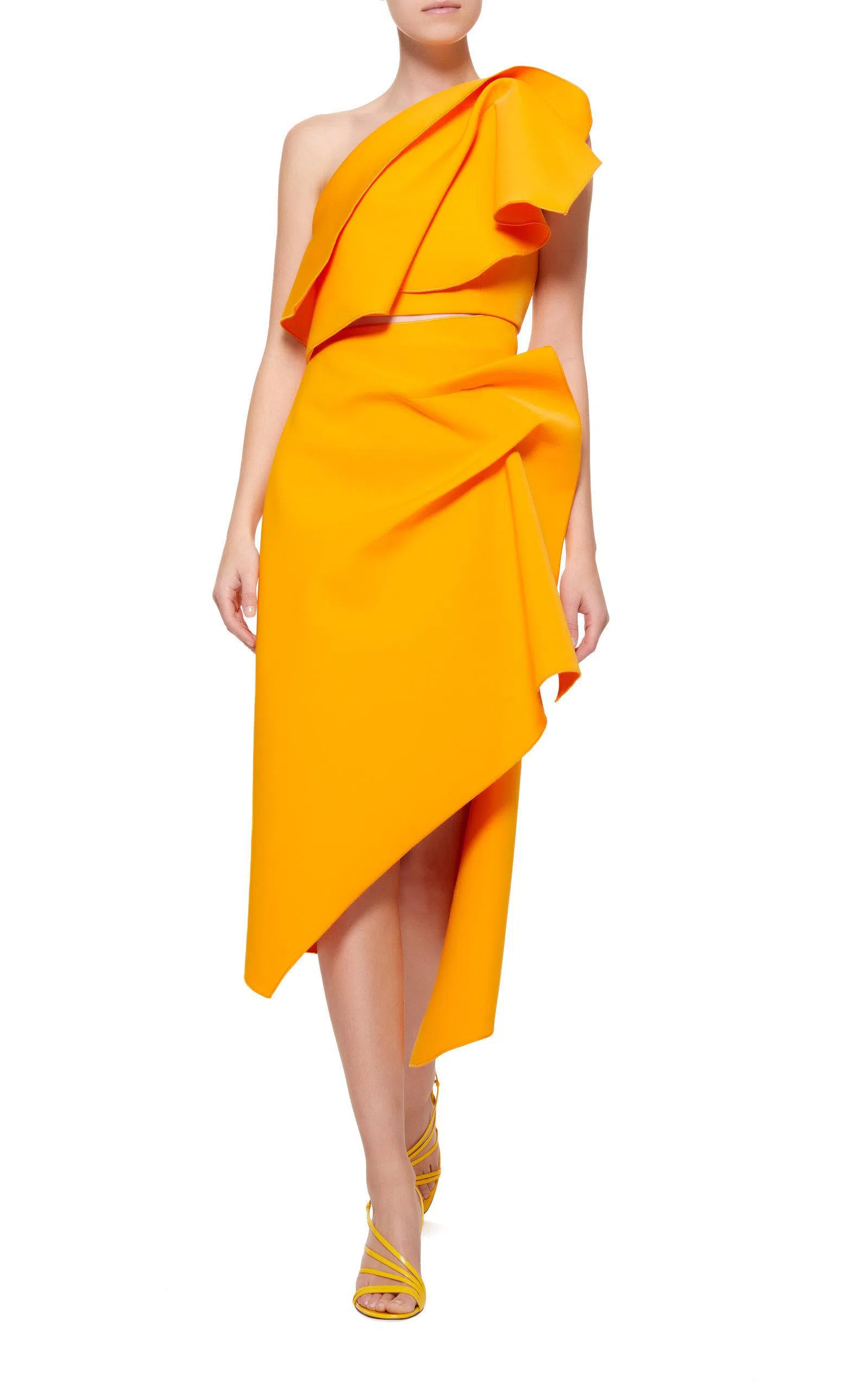 Acler Fincher One Shoulder Top and Midi Skirt Set Yellow Size 10  - Image 1