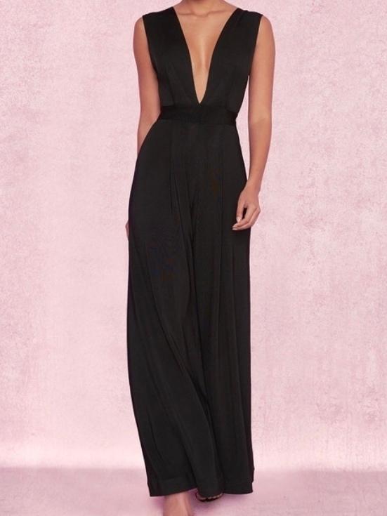 House of CB Jasmine Bandage Plunge Neck Jumpsuit Black Size 6 - Image 3