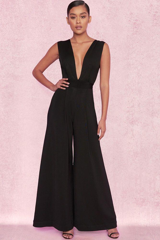House of CB Jasmine Bandage Plunge Neck Jumpsuit Black Size 6 - Image 1