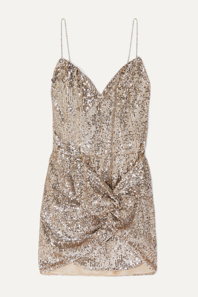 Magda Butrym - Deva twisted embellished sequined satin mini dress in Gold (size 10) NEVER WORN! - Image 4
