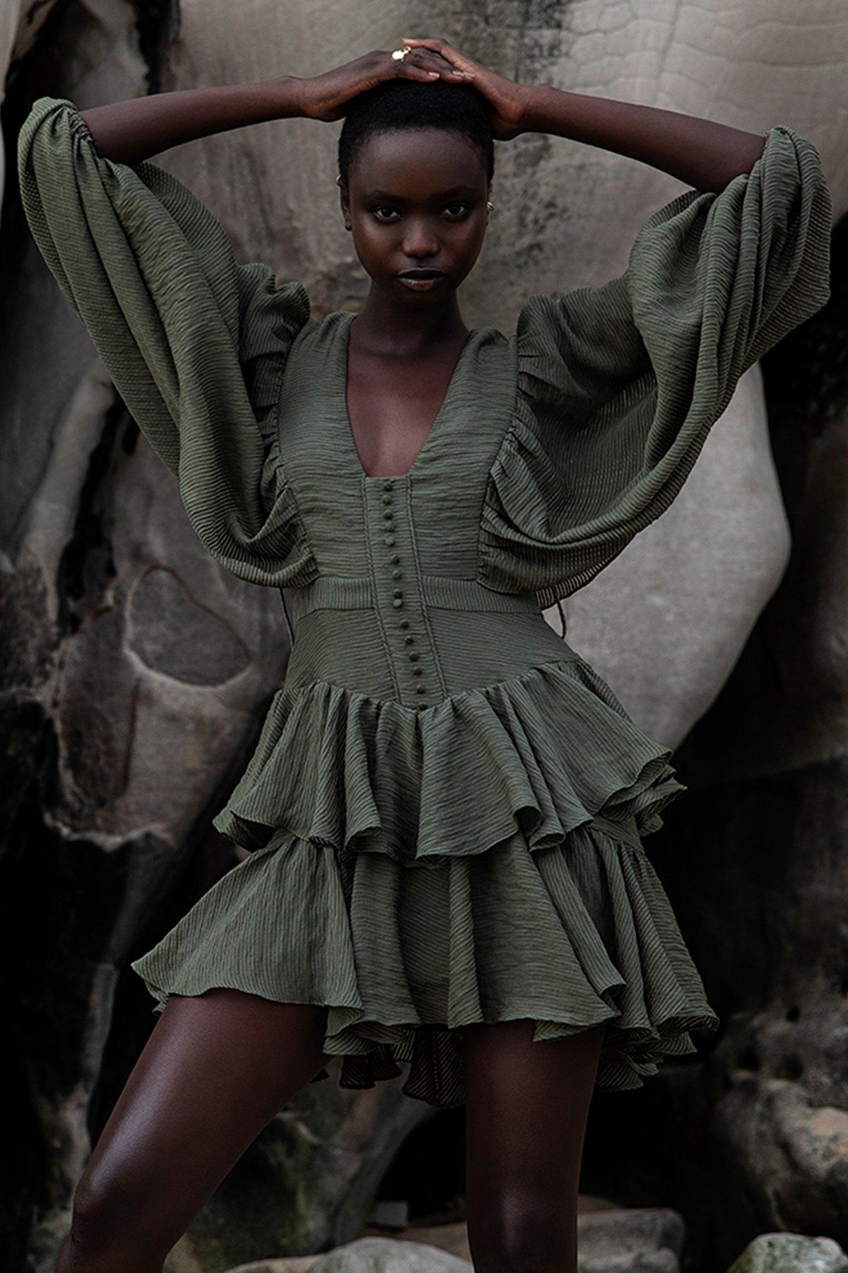 Shona Joy Charlotte Plunged Draped Mini Dress Green Size 6  - Image 5