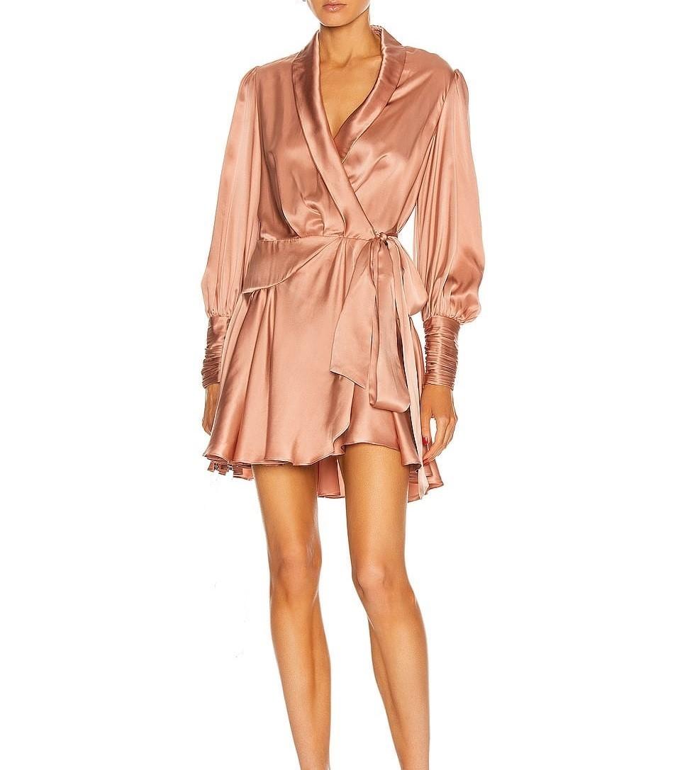 Zimmermann Silk Wrap Mini Dress Pink - Image 2