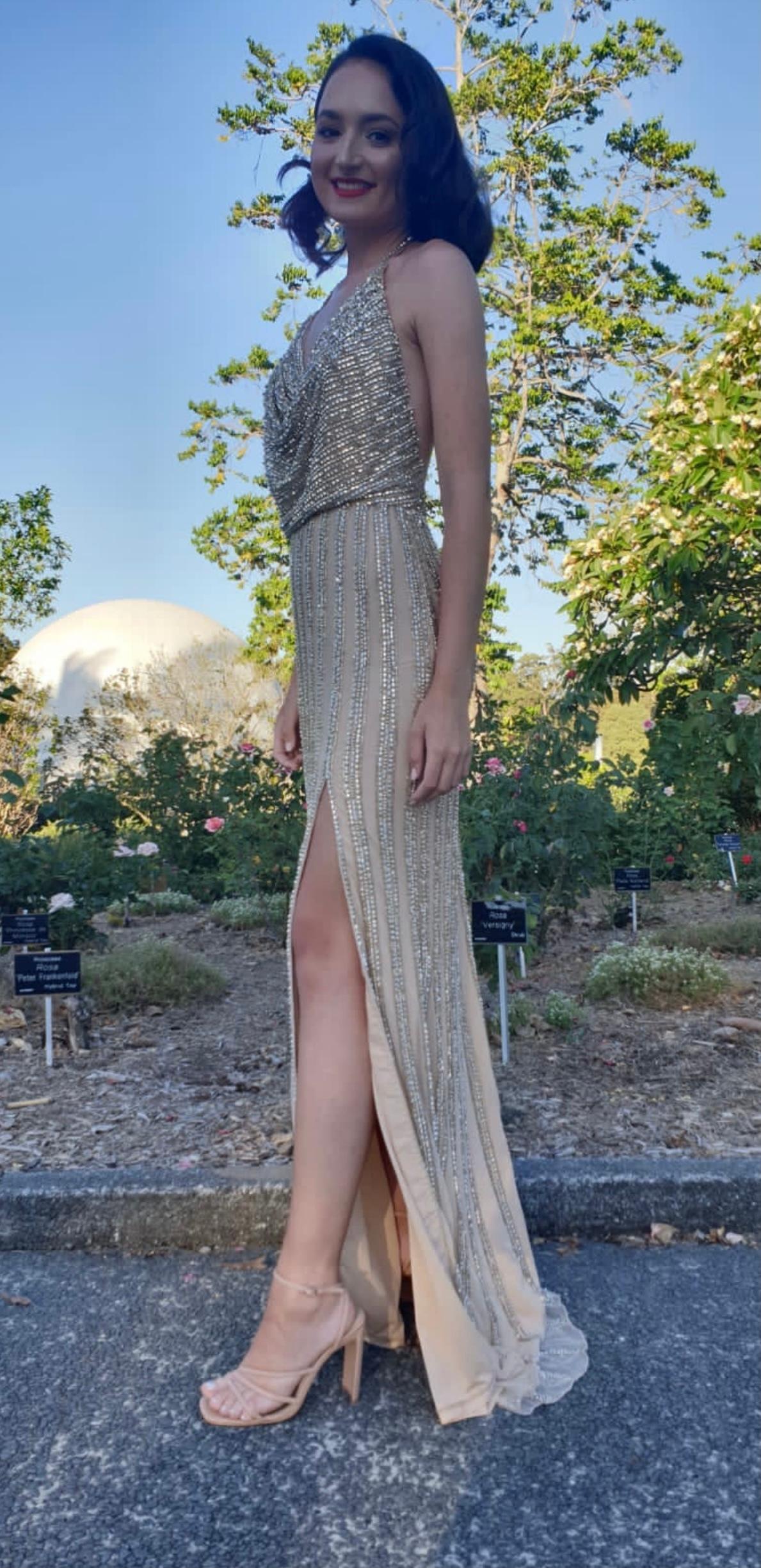 Sherri Hill 54034 Cowl Neckline Dress Gold Size 4 - Image 3