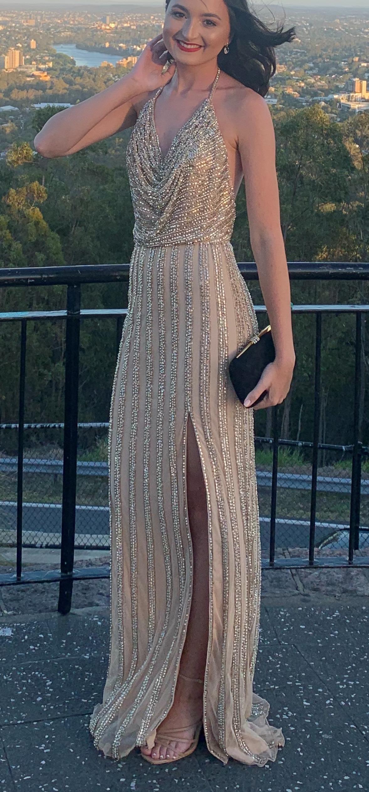 Sherri Hill 54034 Cowl Neckline Dress Gold Size 4 - Image 5