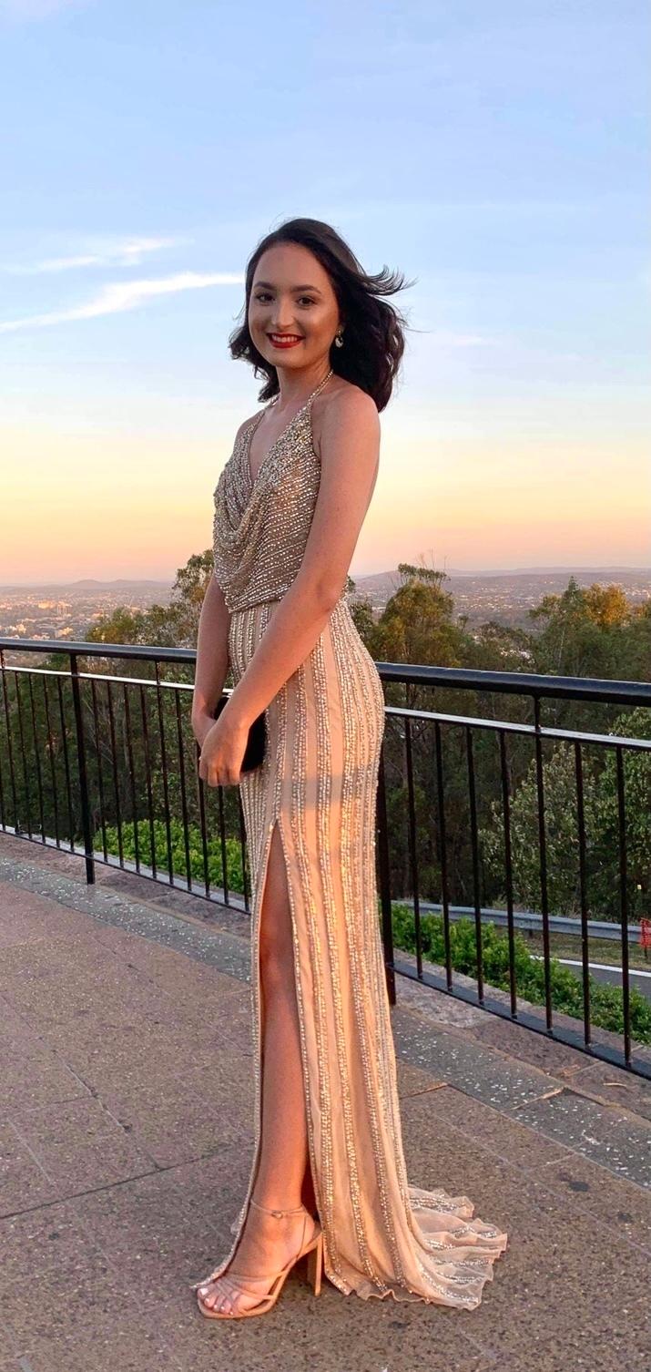 Sherri Hill 54034 Cowl Neckline Dress Gold Size 4 - Image 1