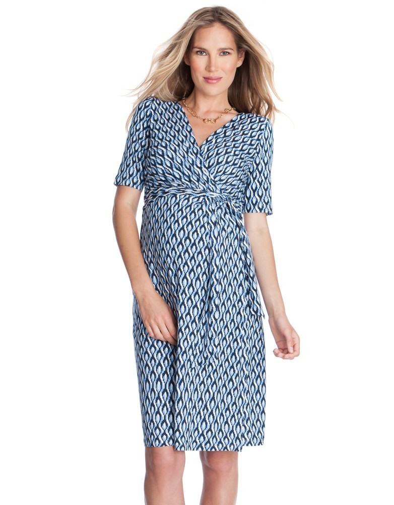 Seraphine Diamond Print Wrap Blue Dress size 18 - Image 3