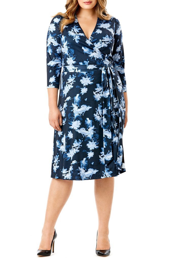 MYNT 1792  Exotic Floral Blue Wrap Dress - Size 16 - Image 1