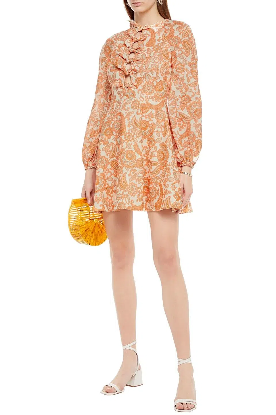 Zimmermann Peggy Tie-detailed Paisley-print Linen Mini Dress In Orange Paisley Size 01 - Image 2