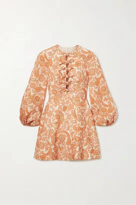 Zimmermann Peggy Tie-detailed Paisley-print Linen Mini Dress In Orange Paisley Size 01 - Image 3