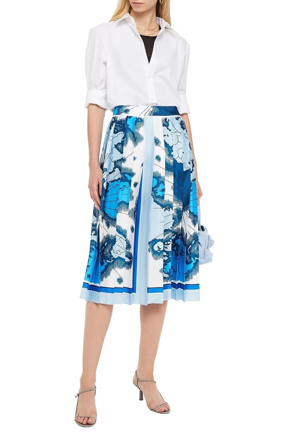 Victoria Beckham Printed Pleated Twill Midi Skirt Size 10 - Image 1