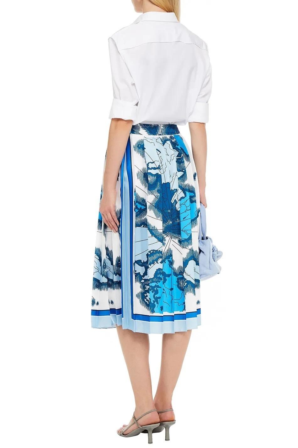Victoria Beckham Printed Pleated Twill Midi Skirt Size 10 - Image 2