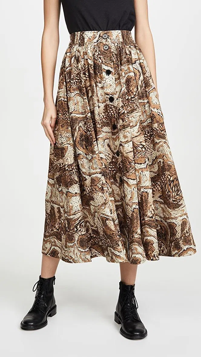 Ganni Gathered Printed Skirt Print Size 10 - Image 1