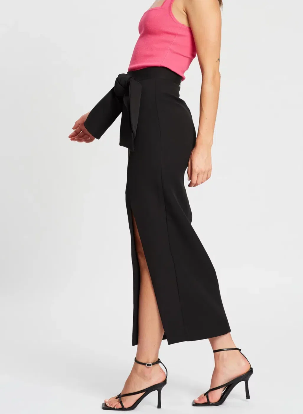 By Johnny Betina Bow Split Skirt in Black - Image 2