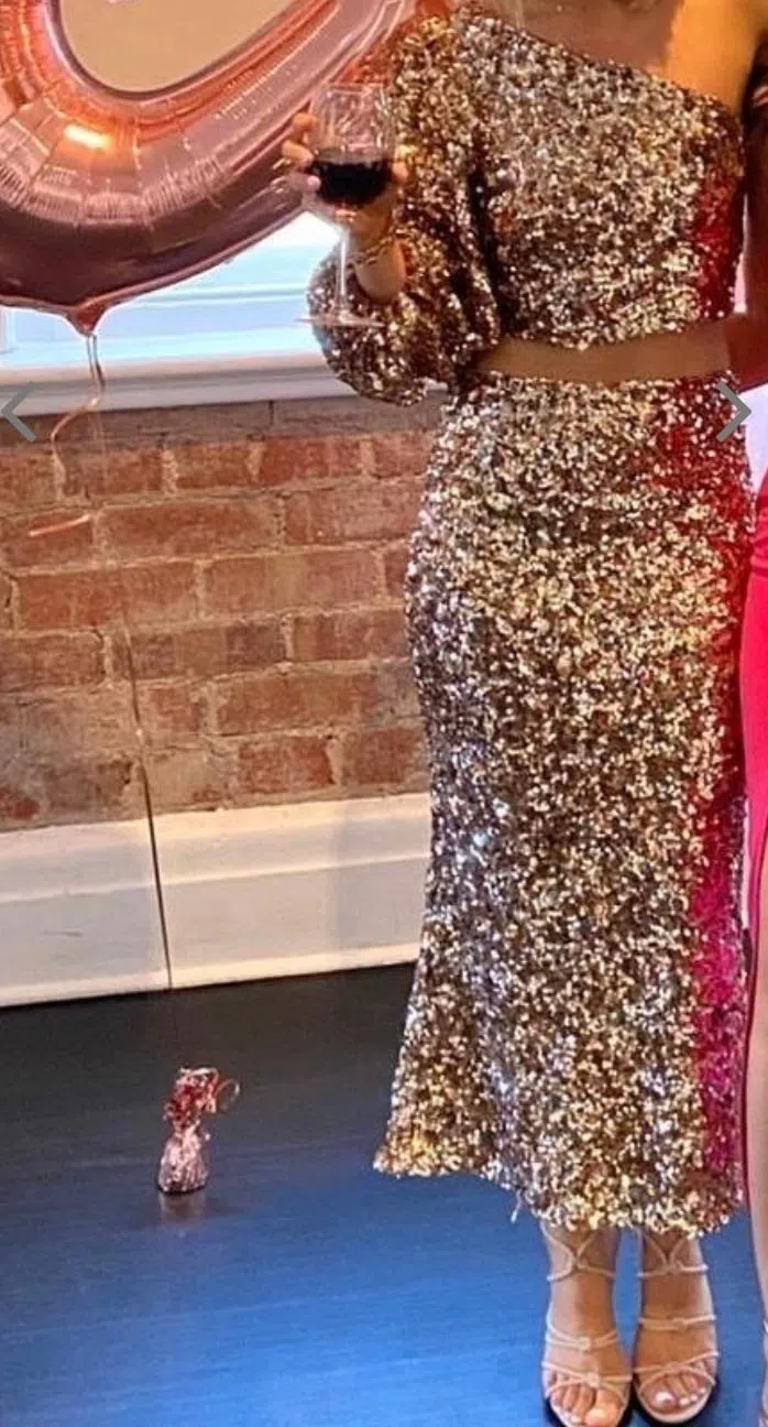 Shona Joy Faye Sequin Skirt Gold Size 8 - Image 4