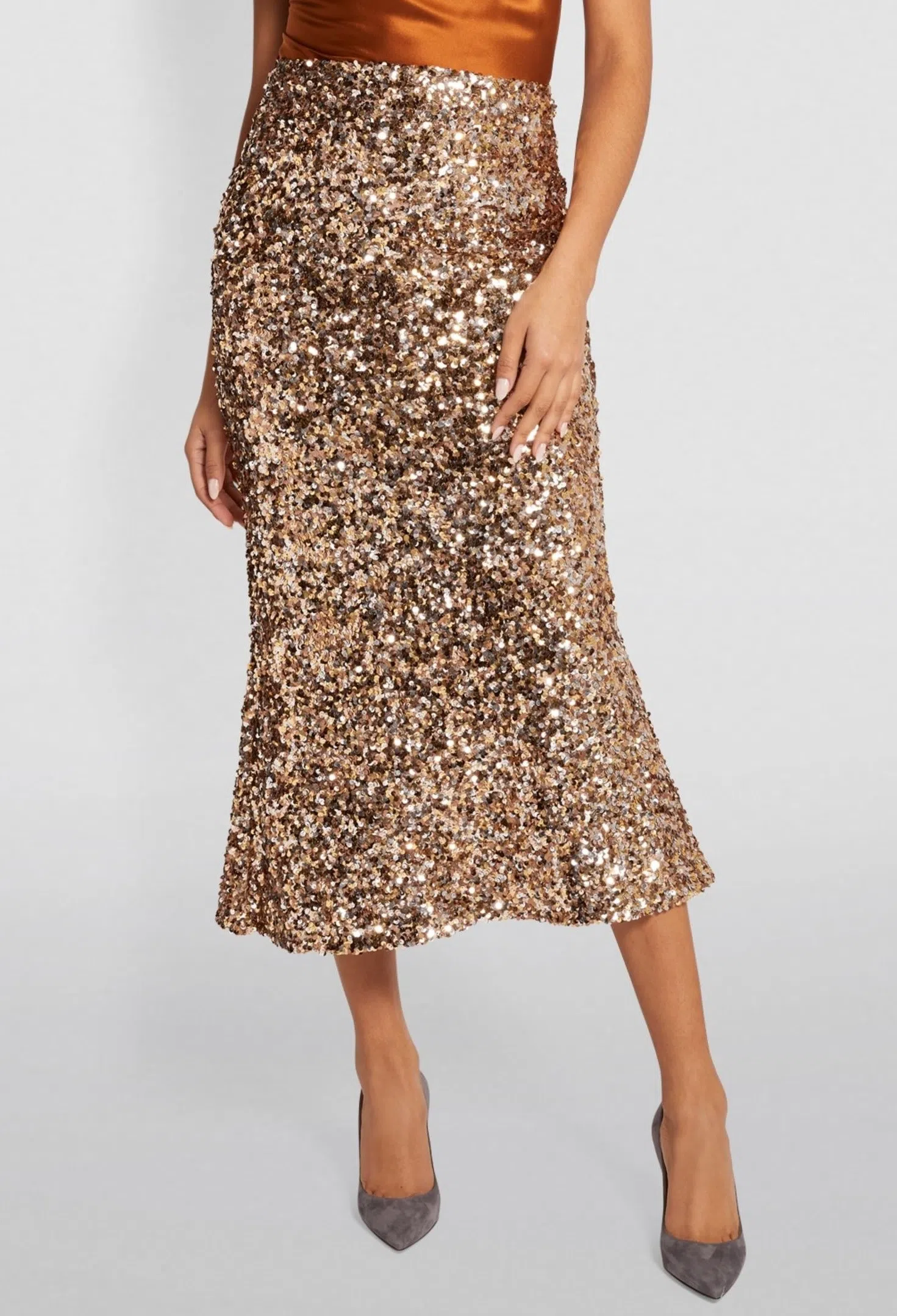 Shona Joy Faye Sequin Skirt Gold Size 8 - Image 2