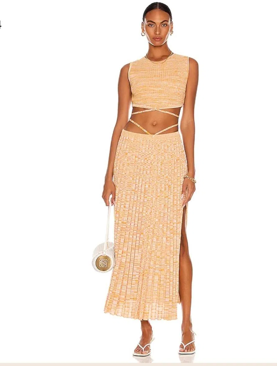 Christopher Esber Cropped Tie-detailed Mélange Ribbed-knit Top and Maxi Skirt Set Brown Size 6 - Image 3