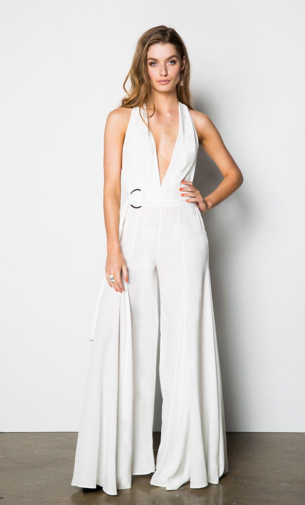 Stanzee Paloma Wide Leg Halter V-Neck Jumpsuit White Size 8 - Image 4