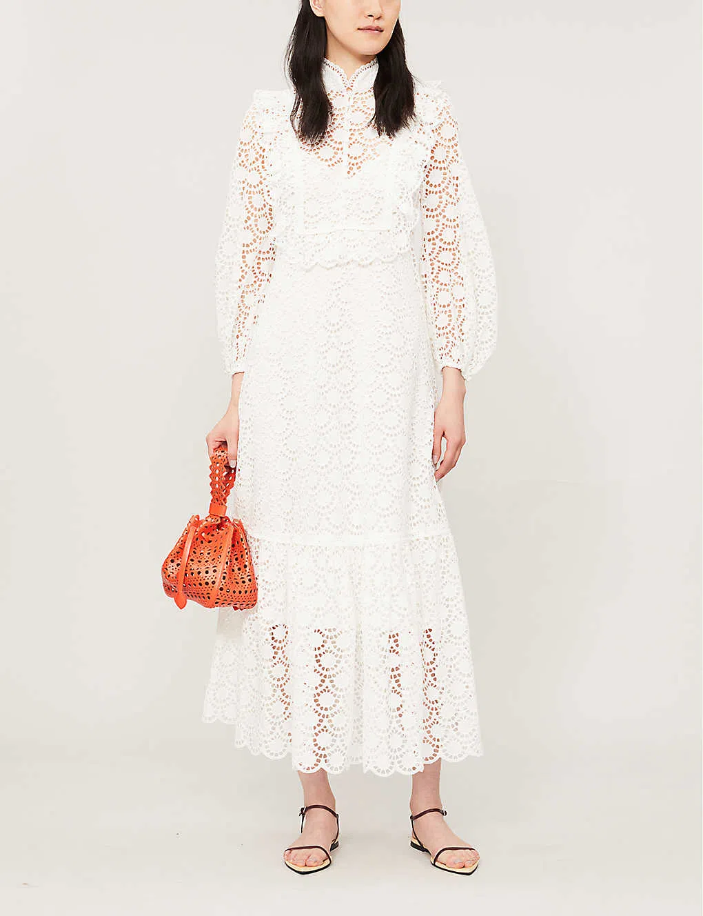 Zimmermann Goldie Scalloped-trim Lace Midi Dress White Size 0 (AU 8) - Image 1