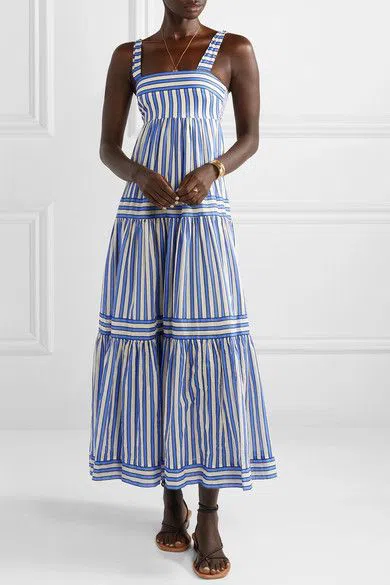 Zimmermann Verity Striped Tiered Maxi Dress Blue Stripe Size 0 / AU 8 - Image 4