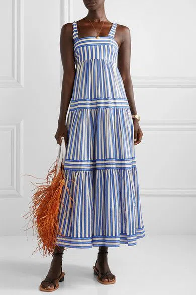 Zimmermann Verity Striped Tiered Maxi Dress Blue Stripe Size 0 / AU 8 - Image 2