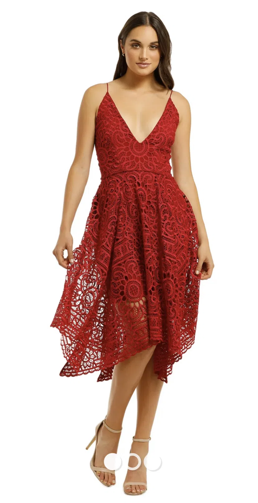 Nicholas Floral Lace Ball Dress Berry Red Size 12 - Image 1