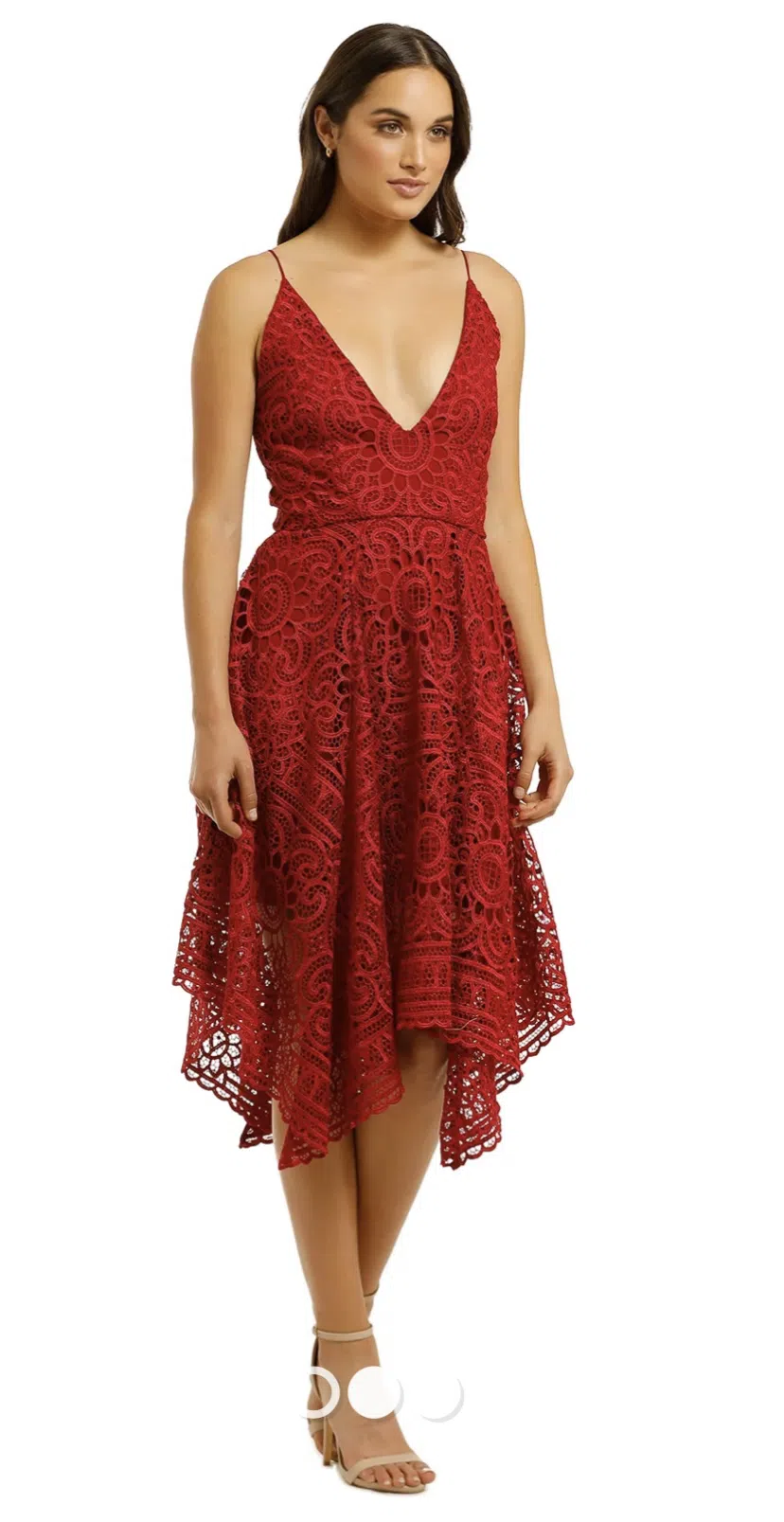 Nicholas Floral Lace Ball Dress Berry Red Size 12 - Image 2