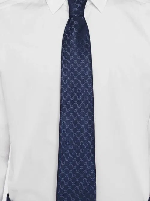 Gucci GG Pattern Silk Tie Navy - Image 2