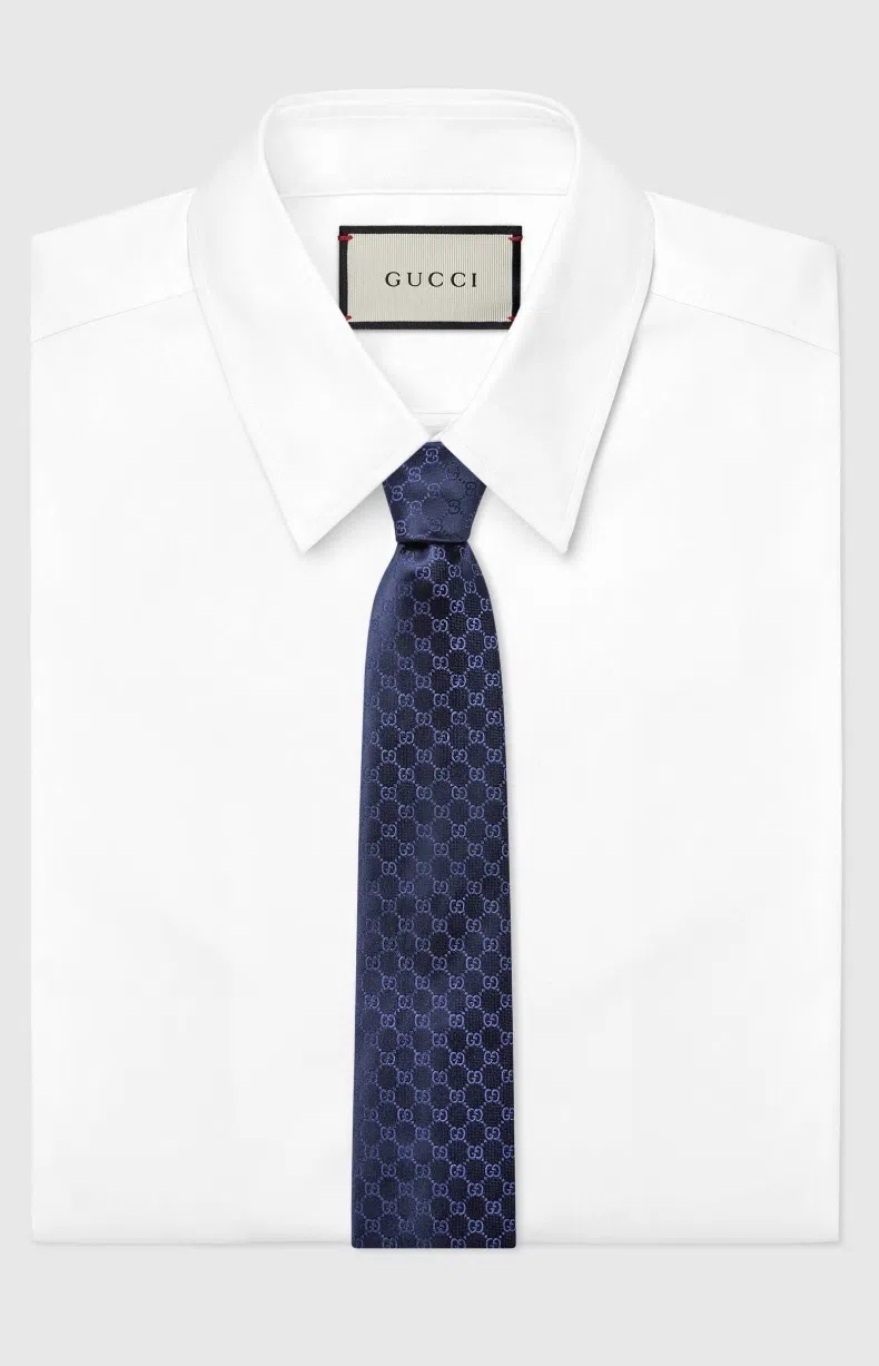 Gucci GG Pattern Silk Tie Navy - Image 1