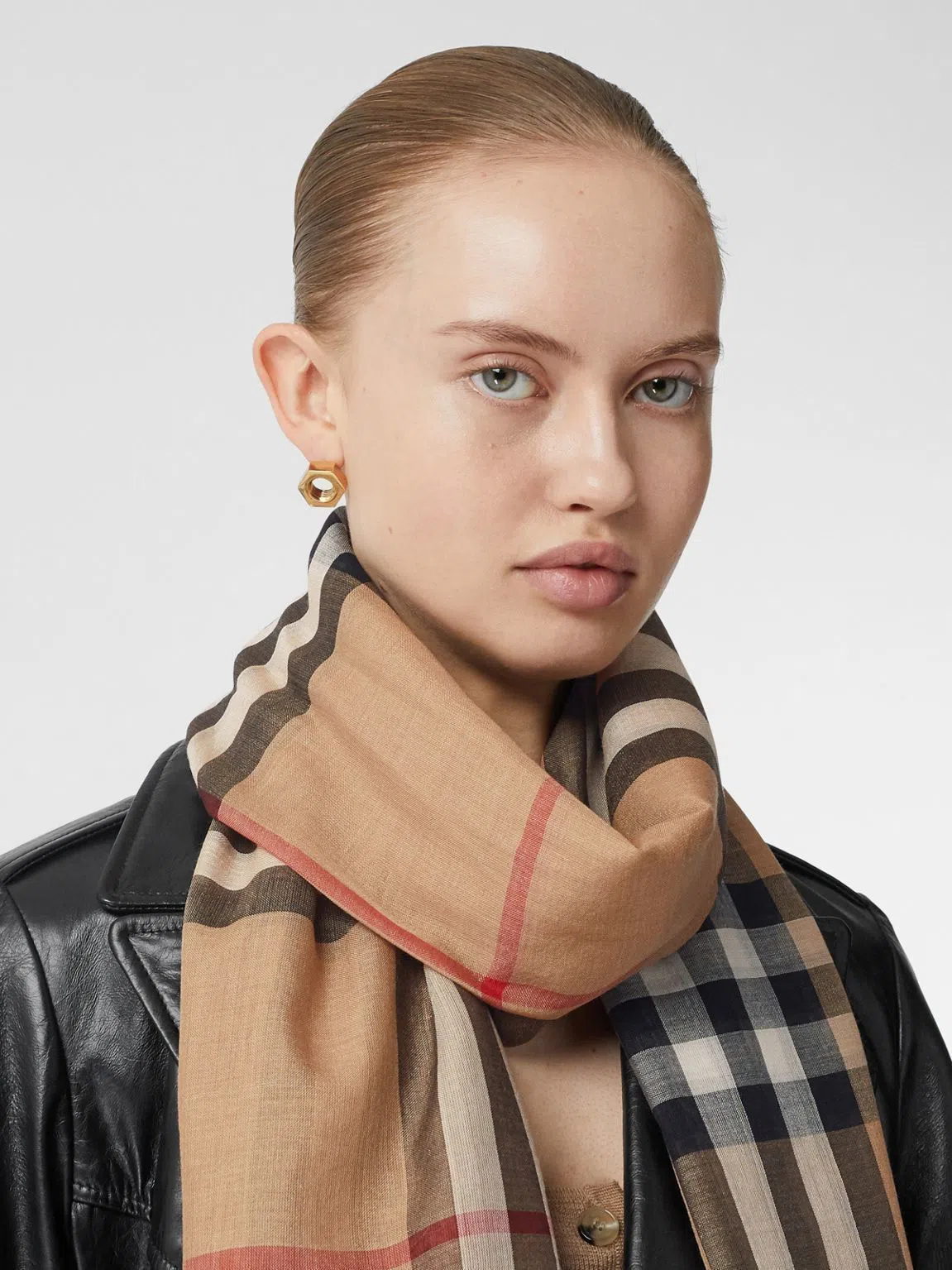 Burberry Lightweight Check Wool Silk Scarf Archive Beige - Image 1