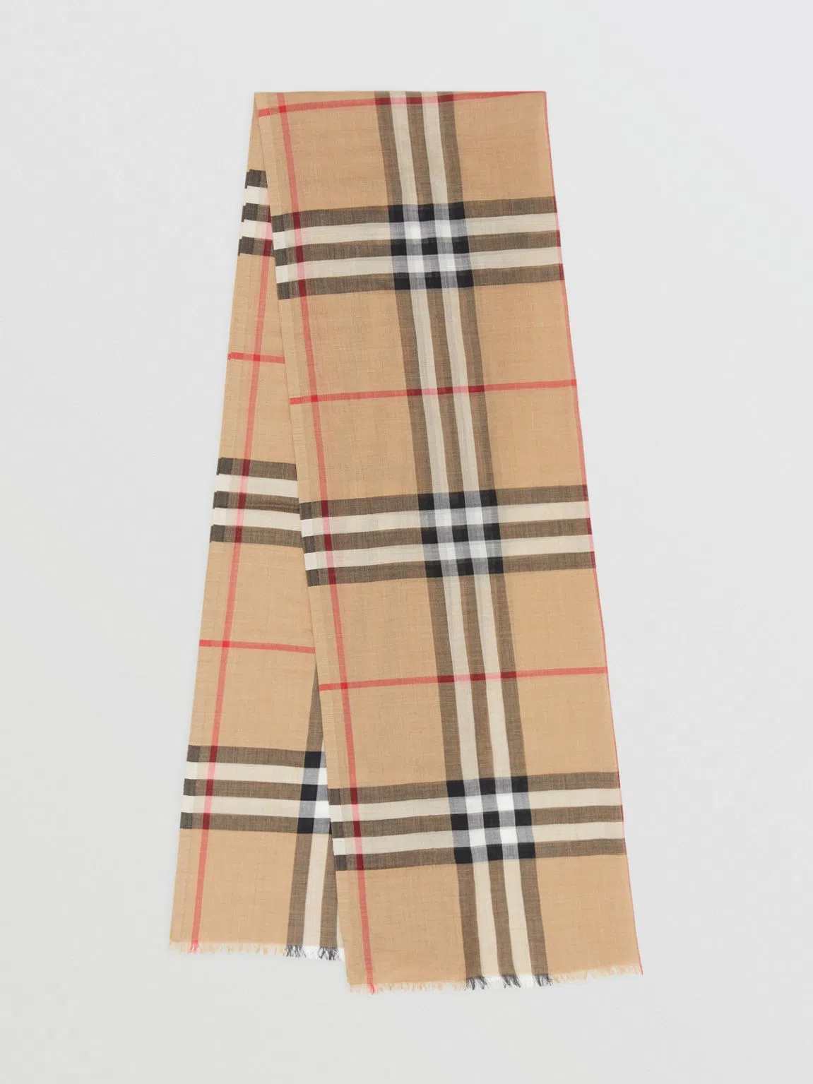 Burberry Lightweight Check Wool Silk Scarf Archive Beige - Image 3