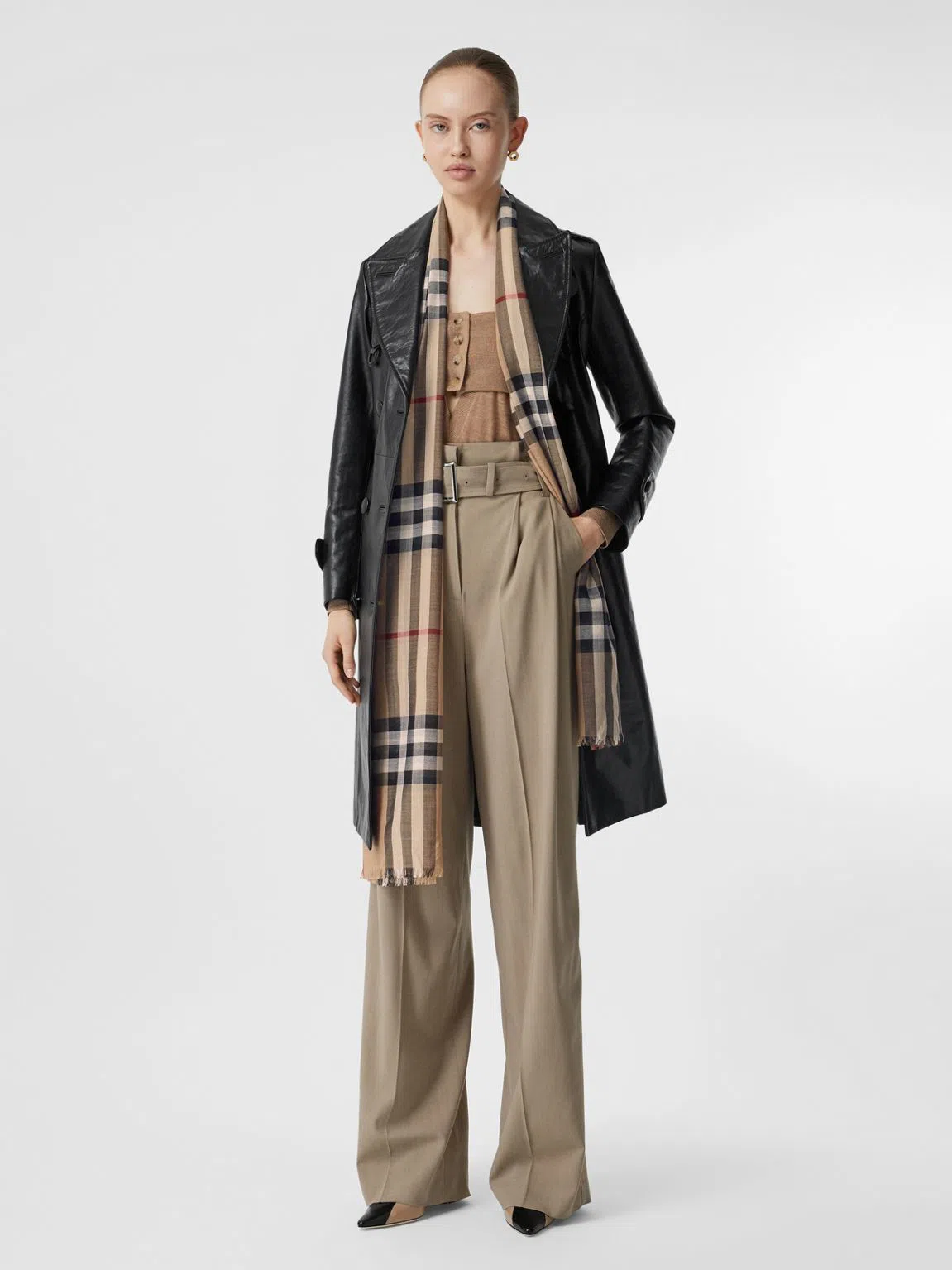 Burberry Lightweight Check Wool Silk Scarf Archive Beige - Image 2