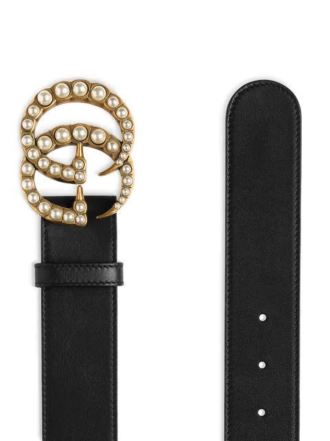 Gucci Pearl Double G Buckle Leather Belt Black - Image 2